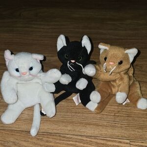 BOGO Ty Plush Cat Trio -‎ White, Black, and Tan